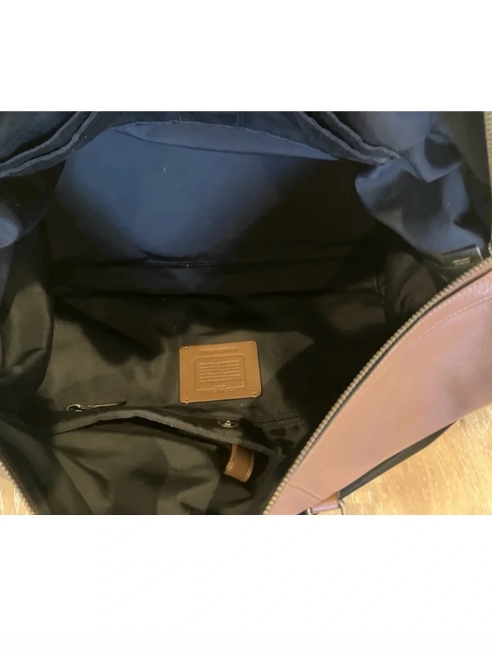 Coach Saddle/Brown Leather Trekker Bag with Black Strap